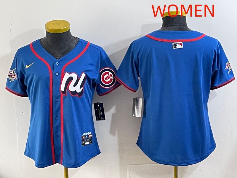 Women 2025 Chicago Cubs Blank Blue All star Nike MLB Jersey style 01